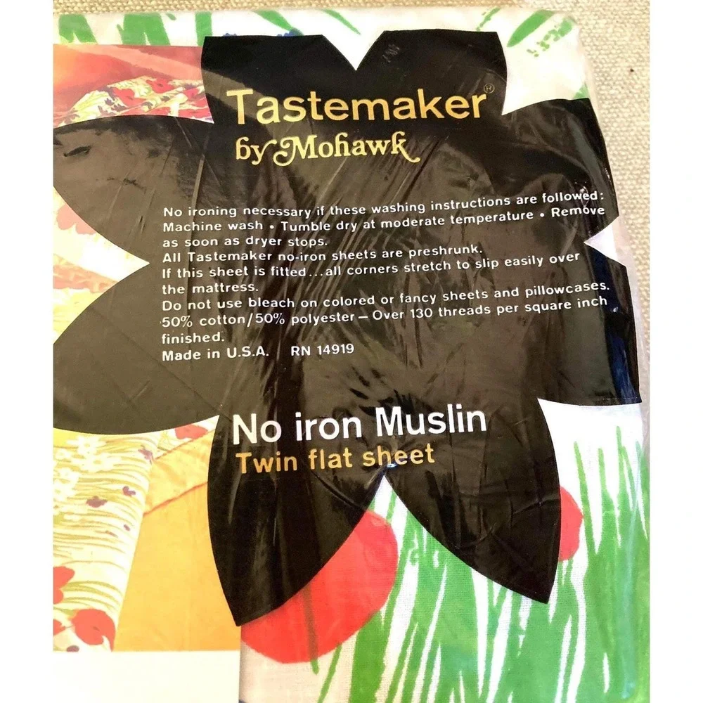 Vtg NOS Tastemaker by Mohawk NO Iron Muslin Twin FLAT Sheet Field Trip Print USA